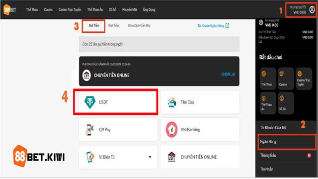 Gửi tiền bằng USDT vào KUBET 