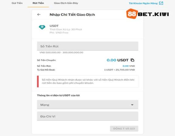 Rút tiền 88bet về tay qua USDT